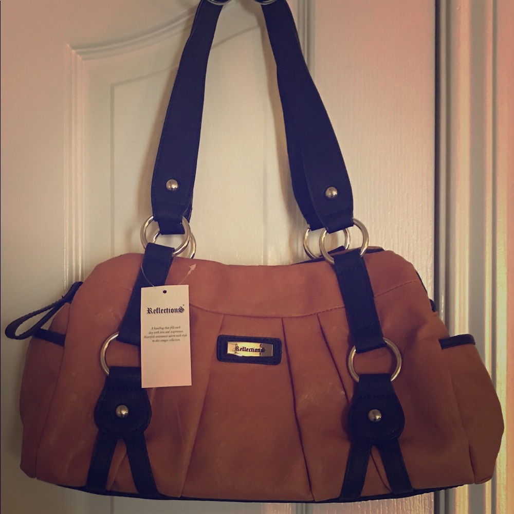 Reflections tan black faux leather purse